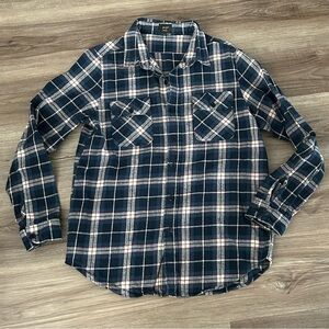 Pop England Blue Turquoise Cotton Flannel Button Up Men Size Large